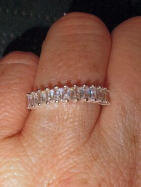 925 Sterling Silver Baguette CZ Eternity Band Ring Size 8 Stackable